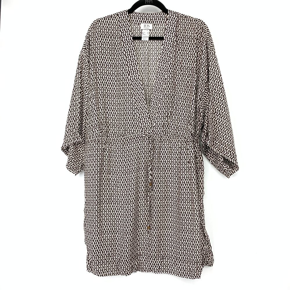 Jets Australia Ipanema Gathered Front Kaftan Chocolate Brown + Cream Print Sz M